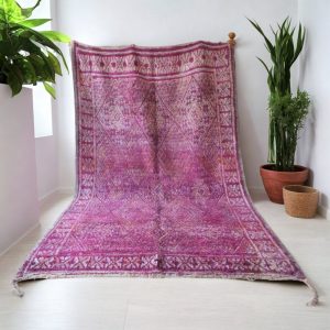 Wool berber carpet with purple color and unique design 7x11ft