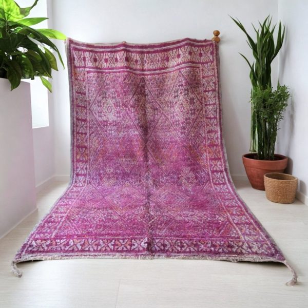 Wool berber carpet with purple color and unique design 7x11ft