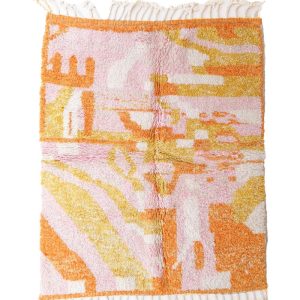 Handmade Orange Moroccan rug made from natural wool 5x6ft