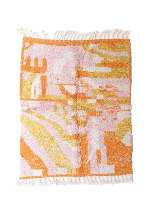 Handmade Orange Moroccan rug made from natural wool 5x6ft