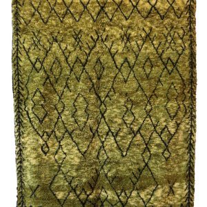 Handknotted Green Moroccan Rug 6x8ft with black geometric design