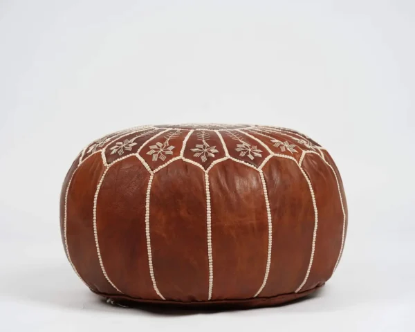 Brown Moroccan Leather Pouf