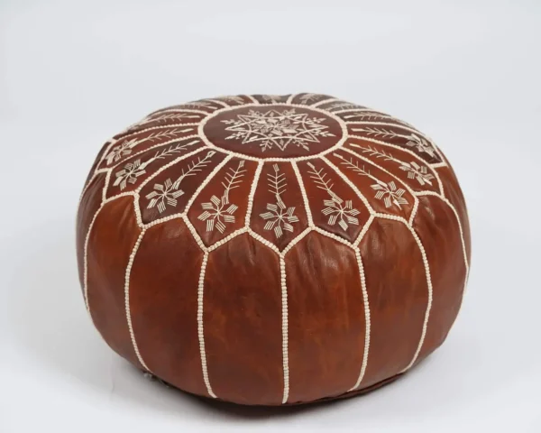 Brown Moroccan Leather Pouf