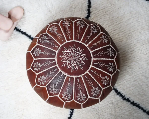 Brown Moroccan Leather Pouf