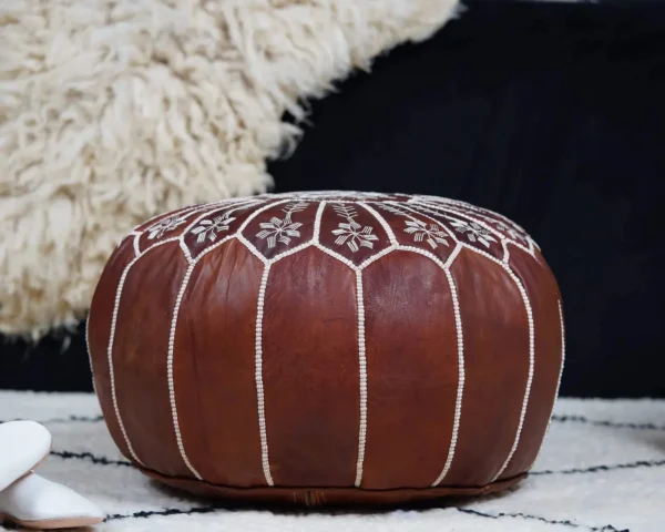 Brown Moroccan Leather Pouf