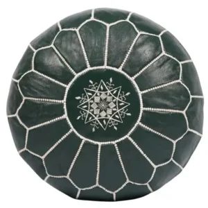 Dark Green Leather Pouf