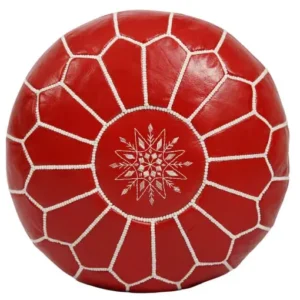 Red Moroccan Leather Pouf