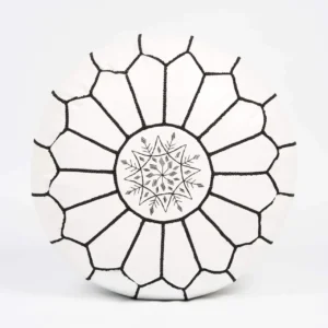 White Moroccan Leather Pouf