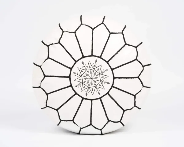 White Moroccan Leather Pouf