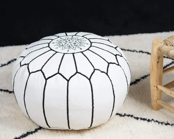 White Moroccan Leather Pouf