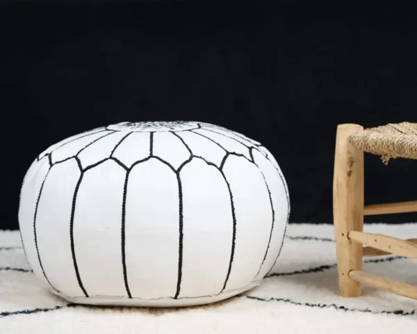 White Moroccan Leather Pouf