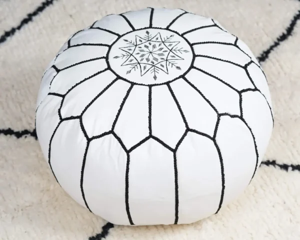 White Moroccan Leather Pouf