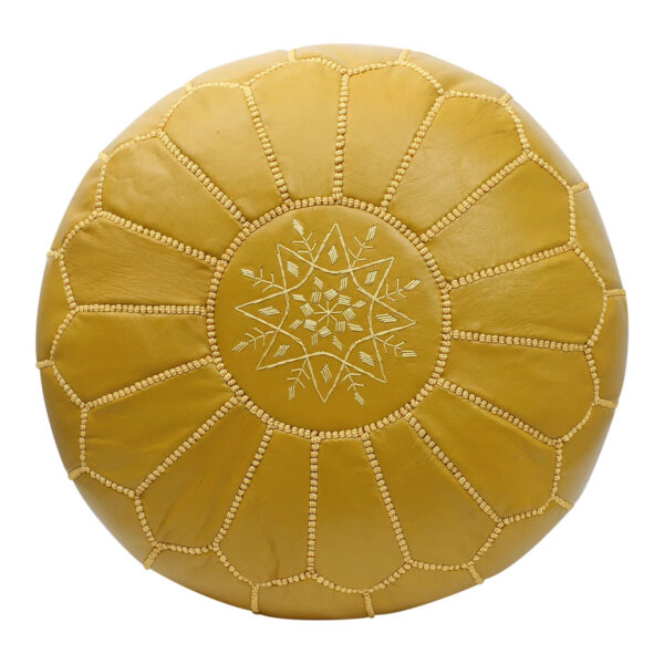 Yellow Leather Pouf