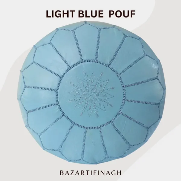 blue Leather Pouf