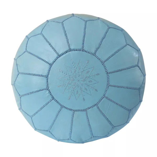 blue Leather Pouf