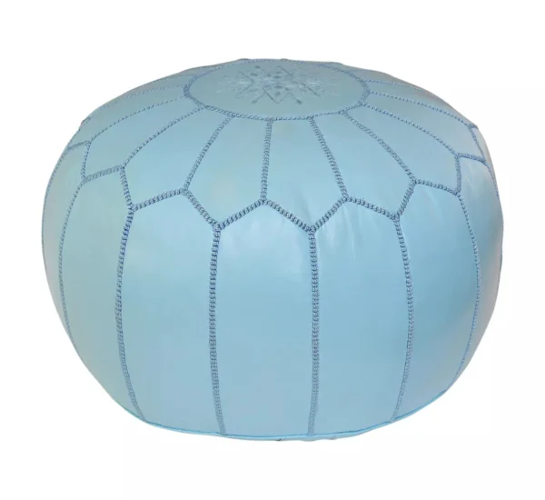 blue Leather Pouf