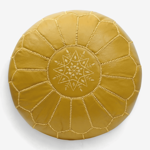 Yellow Leather Pouf