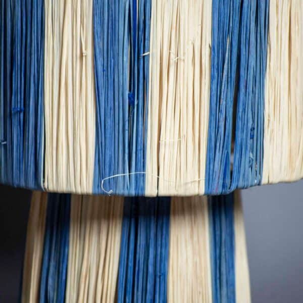 Moroccan Table Lamp Raffia Blue and Beige - Image 2