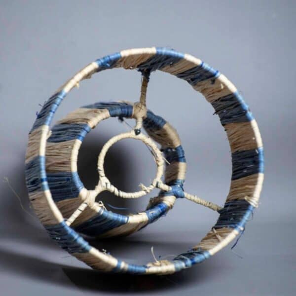 Moroccan Table Lamp Raffia Blue and Beige - Image 6