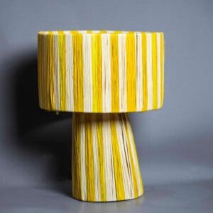 raffia table lamp yellow and blue handmade
