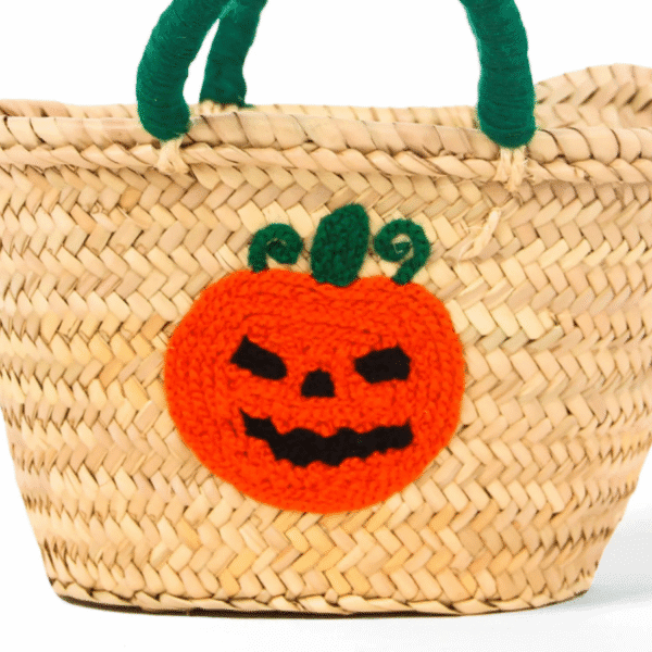 Handmade Moroccan Straw Halloween Trick or Treat Bags | Eco-Friendly Pumpkin Basket - Image 4