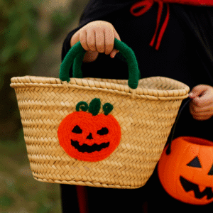 Handmade Moroccan Straw Halloween Trick or Treat Bags | Eco-Friendly Pumpkin Basket