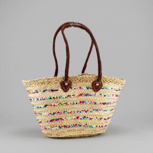Moroccan Tote Straw Bag, Handmade Sequined Beach Tote