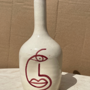 Abstract Face Decorative Ceramic Vase – Handmade Moroccan Art Pottery