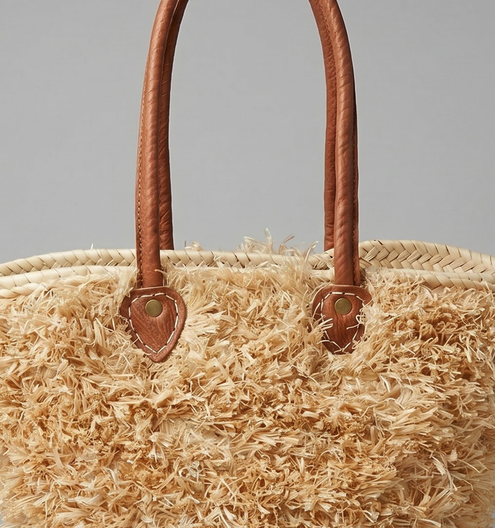 Raffia Straw Tote Bag, Handmade Moroccan Raffia Summer Handbag - Image 4