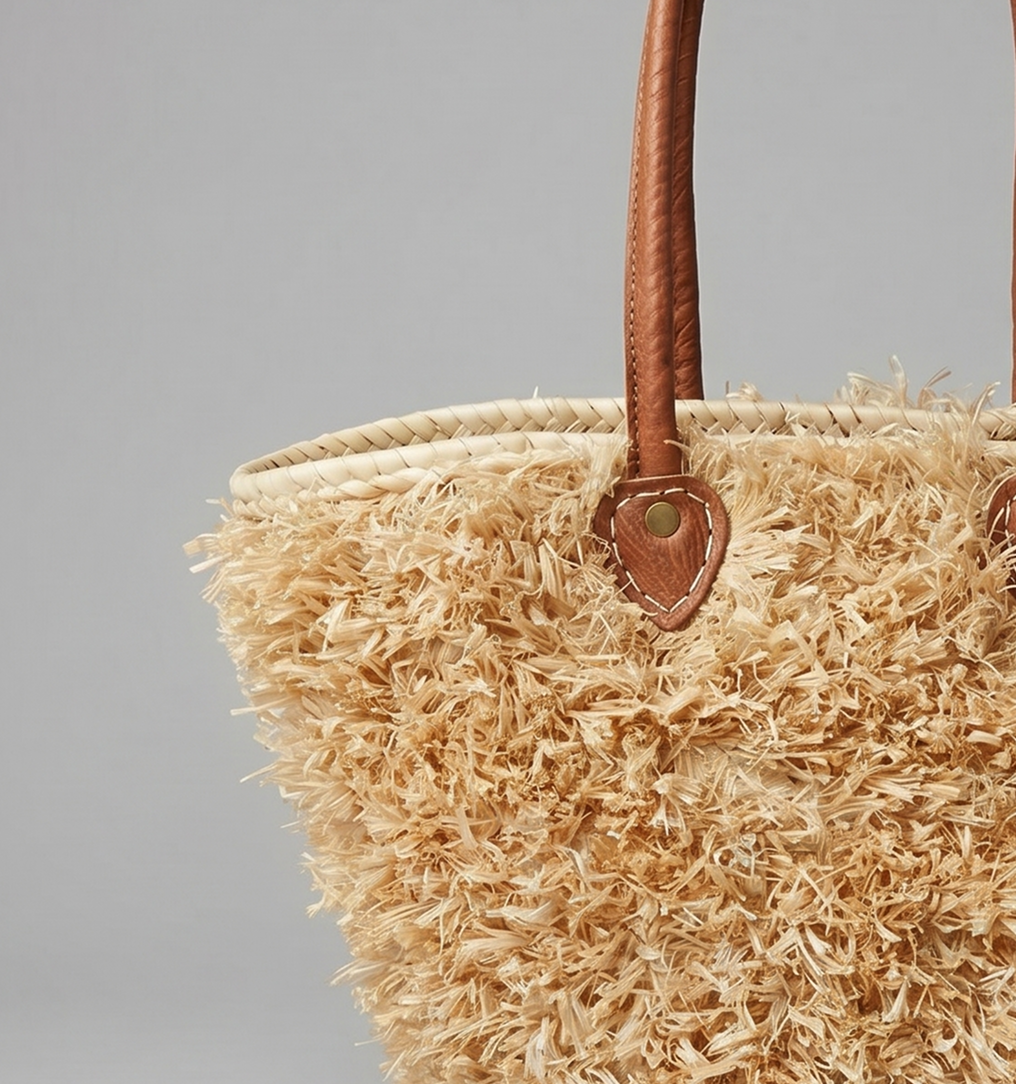 Raffia Straw Tote Bag, Handmade Moroccan Raffia Summer Handbag - Image 5
